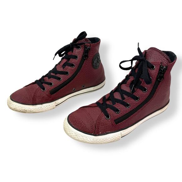 CONVERSE maroon genuine leather zippered ALL STAR Chuck Taylor high top sneakers - Picture 4 of 12